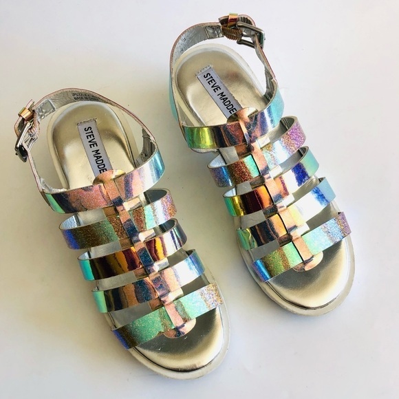 Steve Madden Girls J Puzzle Iridescent Caged Sandals - Picture 6 of 15